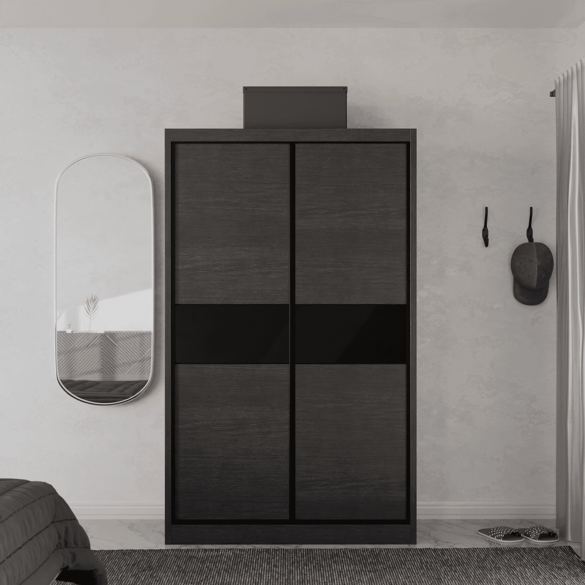 Helene Modular Wardrobe with Black Glass Doors - Customizable Closet Storage System for Bedroom, Walk-in Closet & Office Organization
