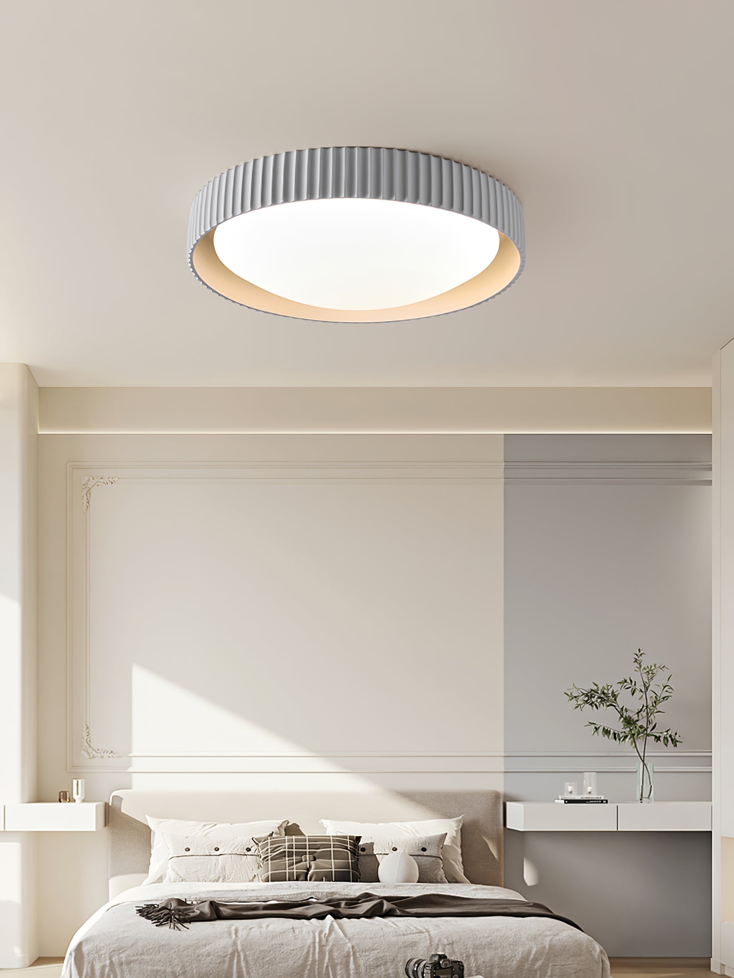 Modern LED Ceiling Light Fixture - Lunaire Brushed Nickel Flush Mount for Bedroom, Living Room & Kitchen - Energy Efficient Dimmable Lighting for Home Decor