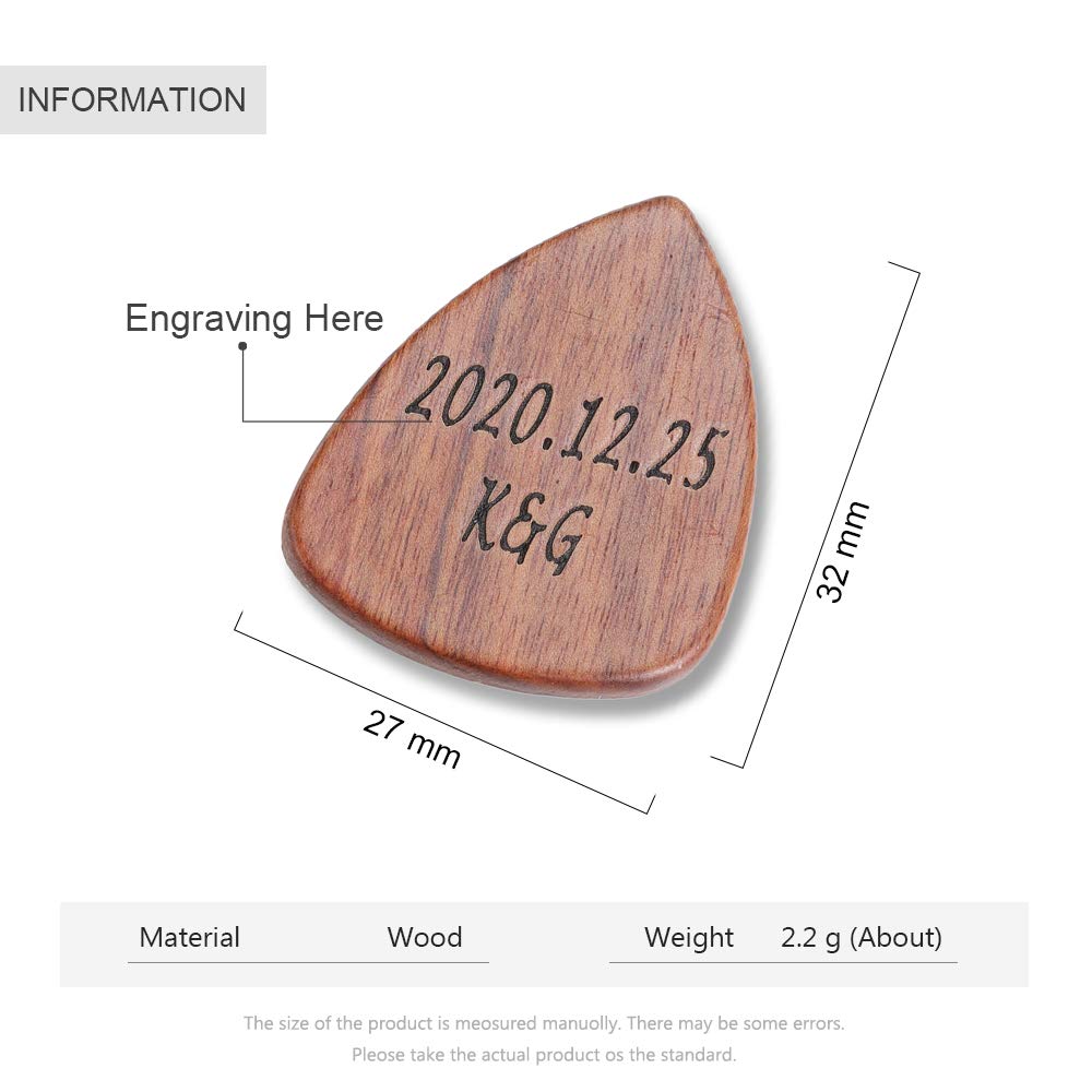 Custom Engraved Wooden Guitar Picks 3 Pack - Personalized with Text & Date - Electric Bass Guitar & Ukulele Accessories - Unique Music Gifts for Christmas & Birthdays - Wooden/Peach/Mahogany Picks for Musicians & Collectors - Perfect for Performances, Practice & Special Occasions