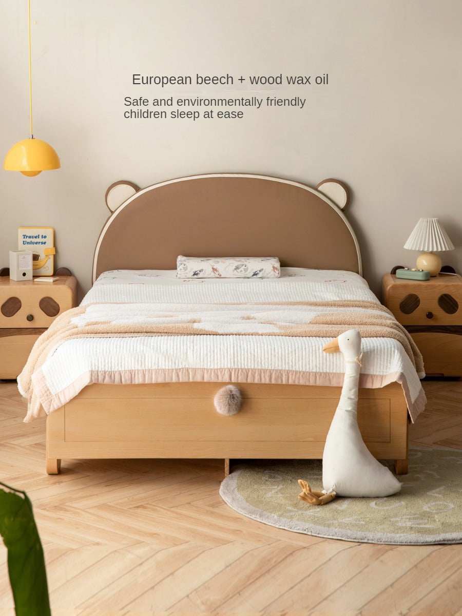 Solid Wood Bear Box Bed - Handcrafted from Premium Beech & Oak - Durable & Stylish Storage Solution for Kids' Rooms, Nurseries, and Cabin Decor