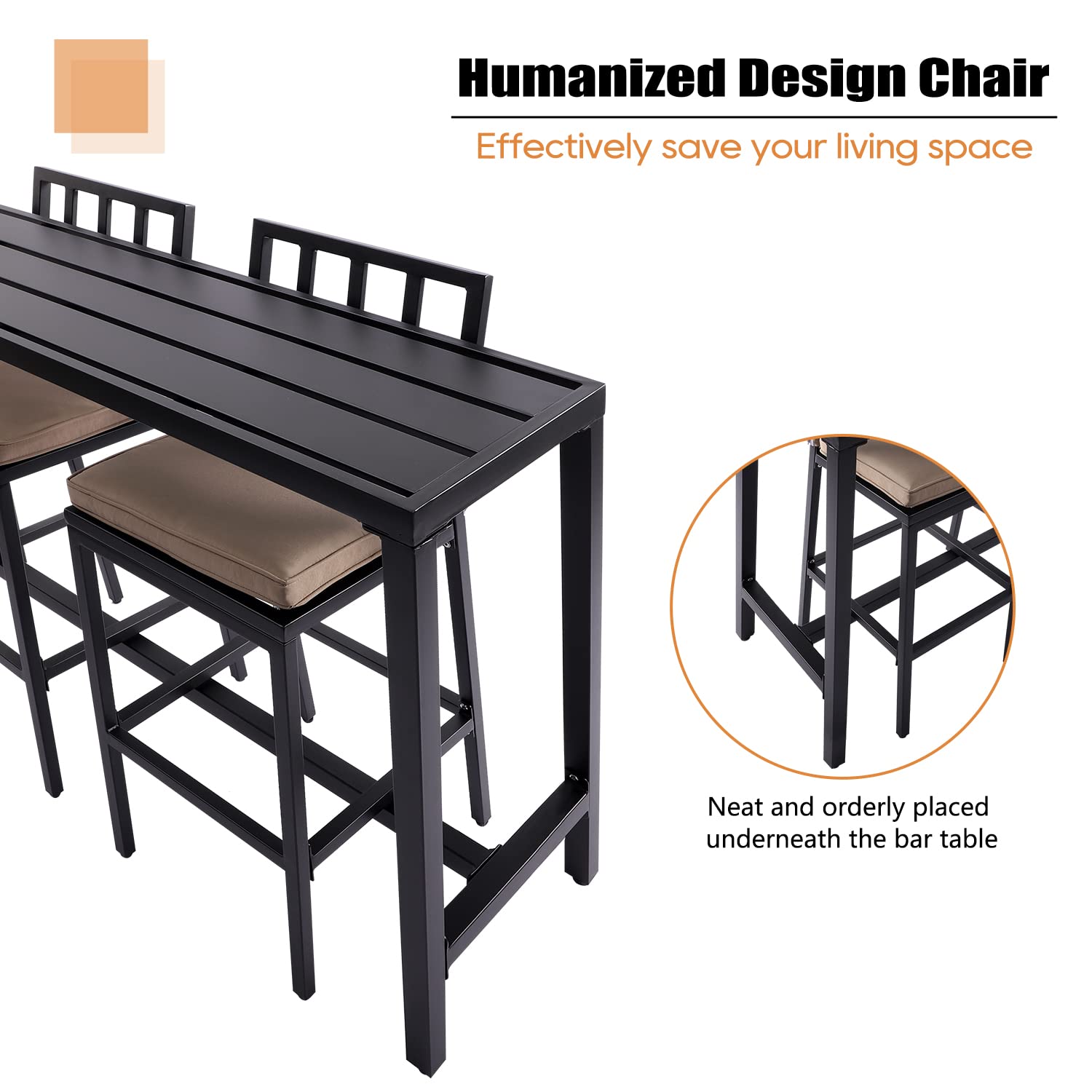 3-Piece Metal Outdoor Bar Set with Table & Stools - Black Patio Bar Furniture for Backyard, Porch, Balcony - Includes 47