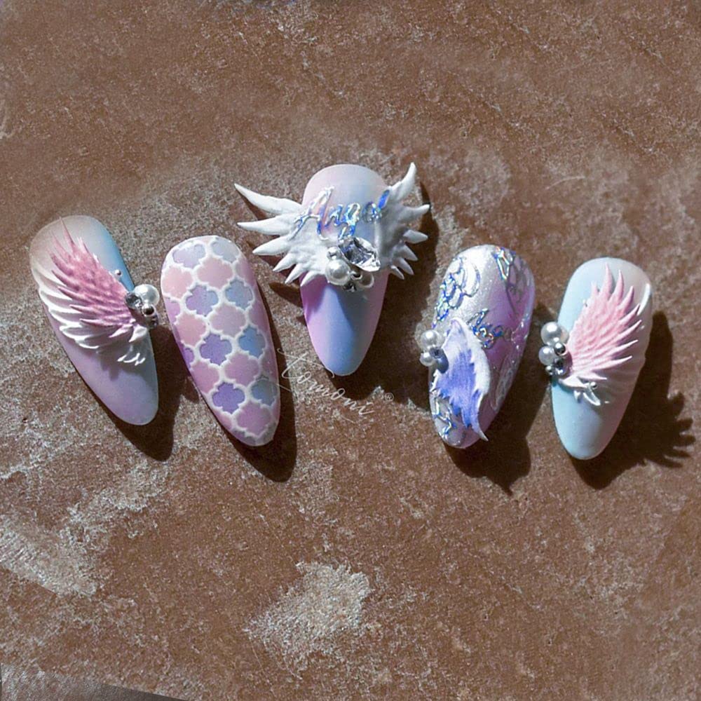5D Creative Angel Wings Nail Art Stickers - Self-Adhesive Embossed Nail Decals for Women & Girls | Colorful Wing Designs for Parties, Weddings & Special Occasions