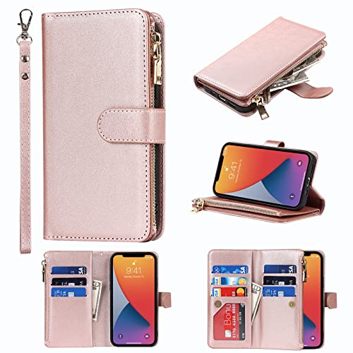 9 Card Slots Zipper RoseGold