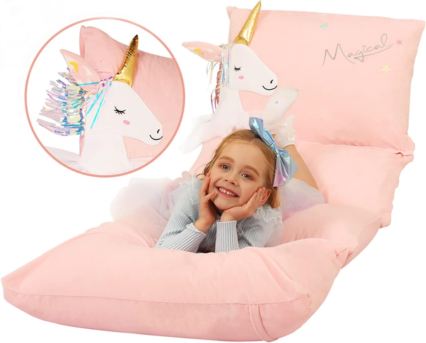 Unicorn Kids Floor Pillow - Soft Bed Seat Cover for Girls, Queen Size - Perfect for Playroom, Bedroom, and Cozy Reading Nook