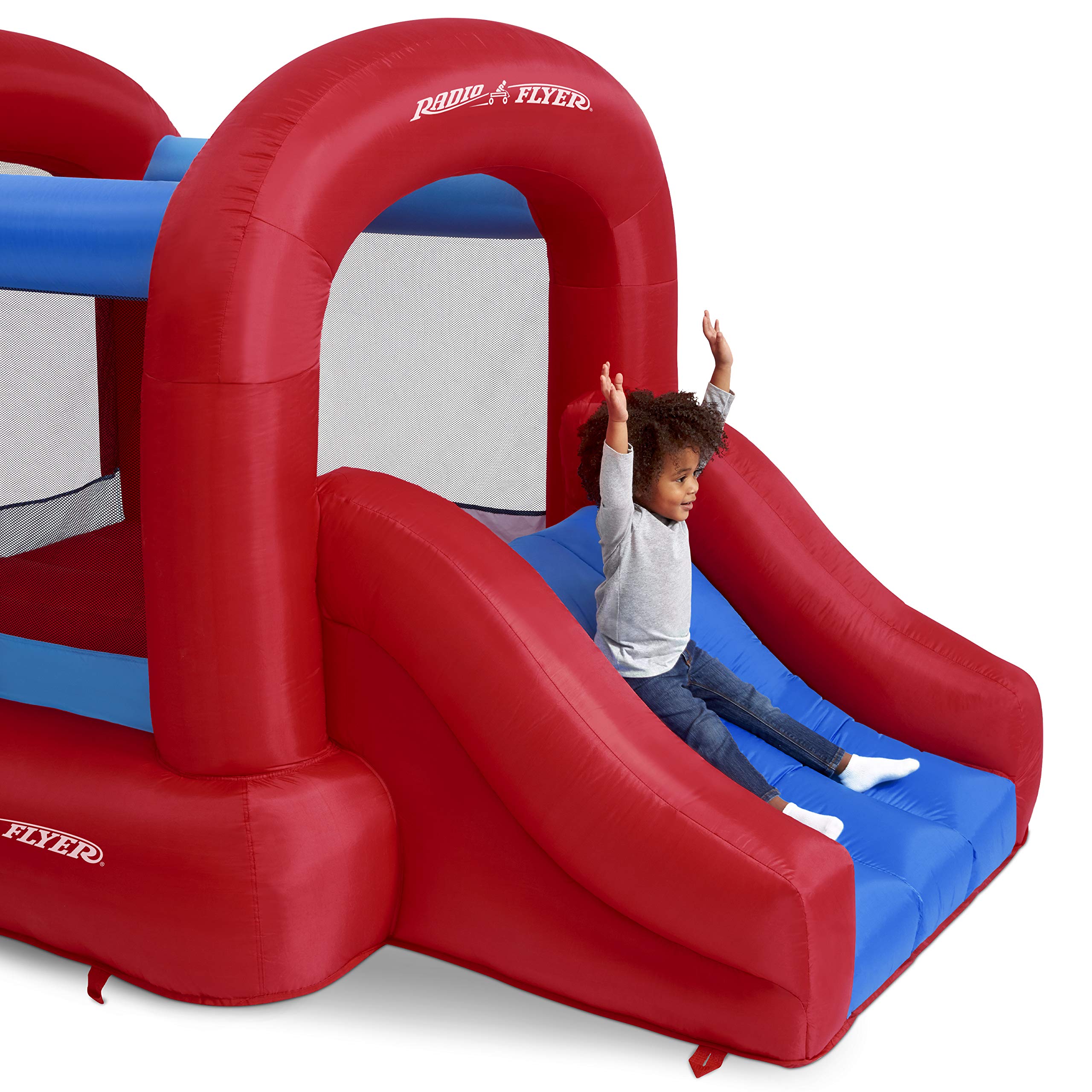 Radio Flyer Backdoor Bouncer JR - Inflatable Bounce House for Kids with Air Blower | Outdoor Play Equipment for Ages 2-8 Years | Perfect for Birthday Parties, Backyard Fun & Summer Activities (Amazon Exclusive)