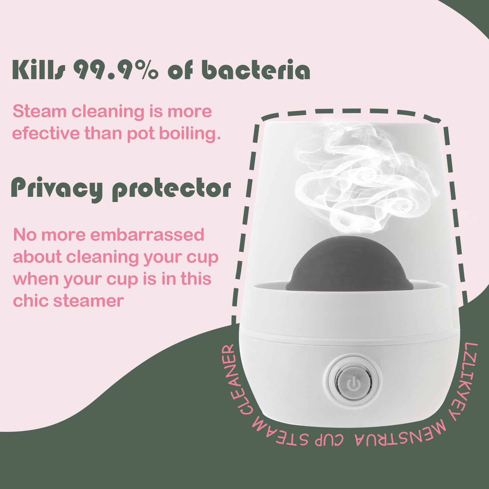 3-in-1 Menstrual Cup Sterilizer & Steamer - Sanitize, Dry & Store Period Cups | 99.9% Germ-Free Cleaning | Leak-Proof Design | Works with All Menstrual Cup Brands | Perfect for Travel, Home & Gym Use