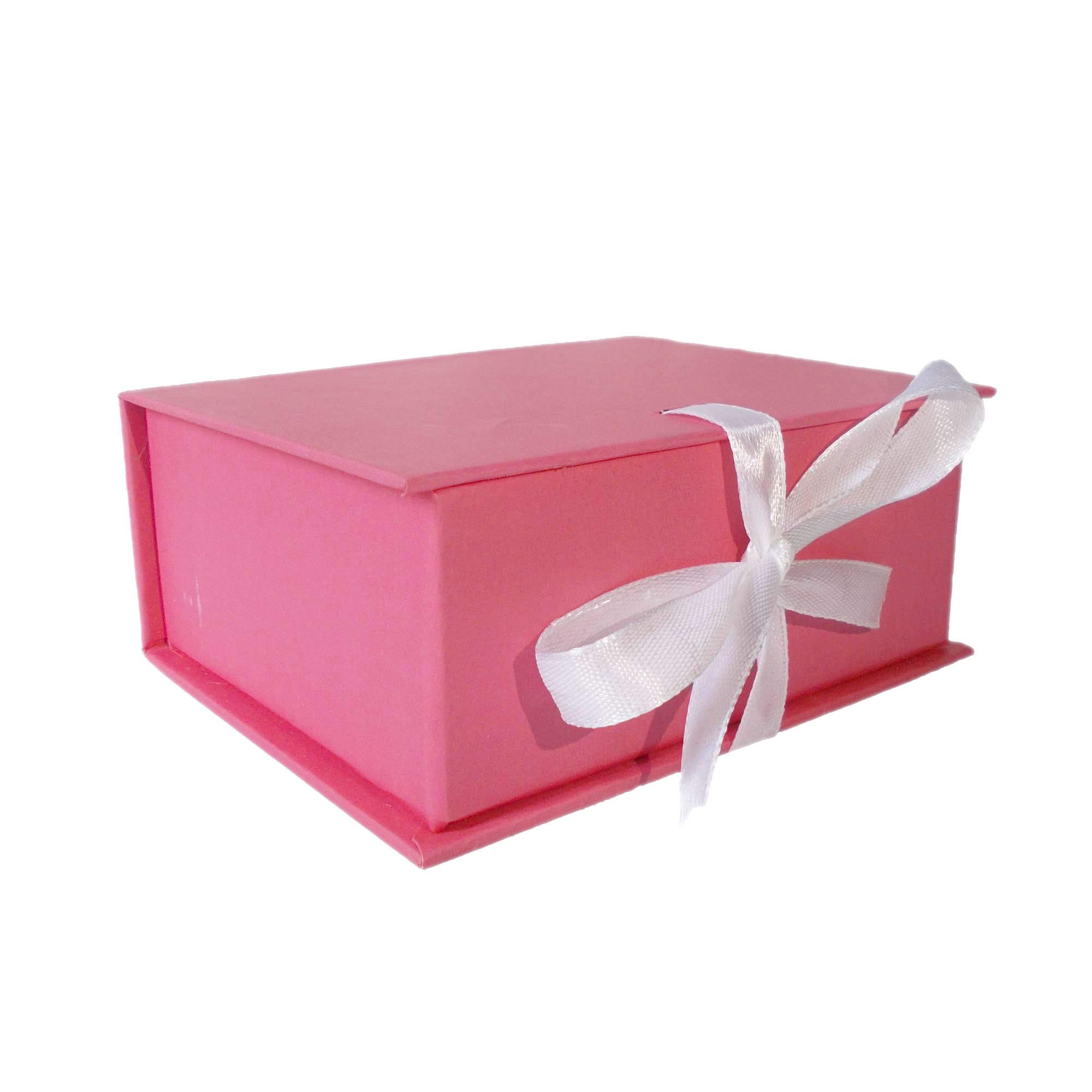 KRYPMAX Empty Pink Gift Box with White Ribbon - 14x11x6cm Multipurpose Cardboard Box for Jewelry, Cosmetics, Wedding Favors & Party Decorations