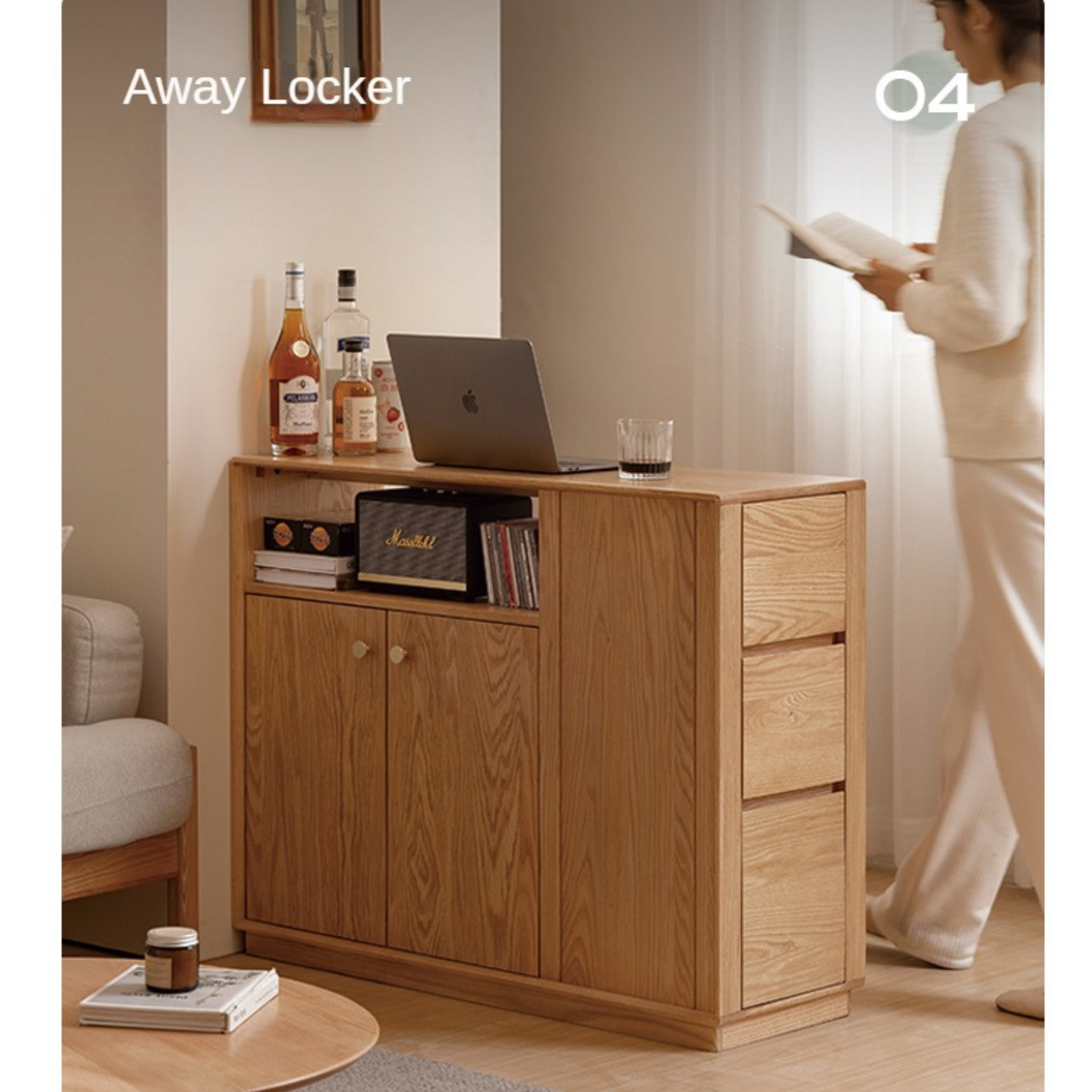 Solid Oak Wood Modern Nordic Sideboard - Mid-Century Buffet Cabinet for Dining Room, Living Room & Entryway Storage