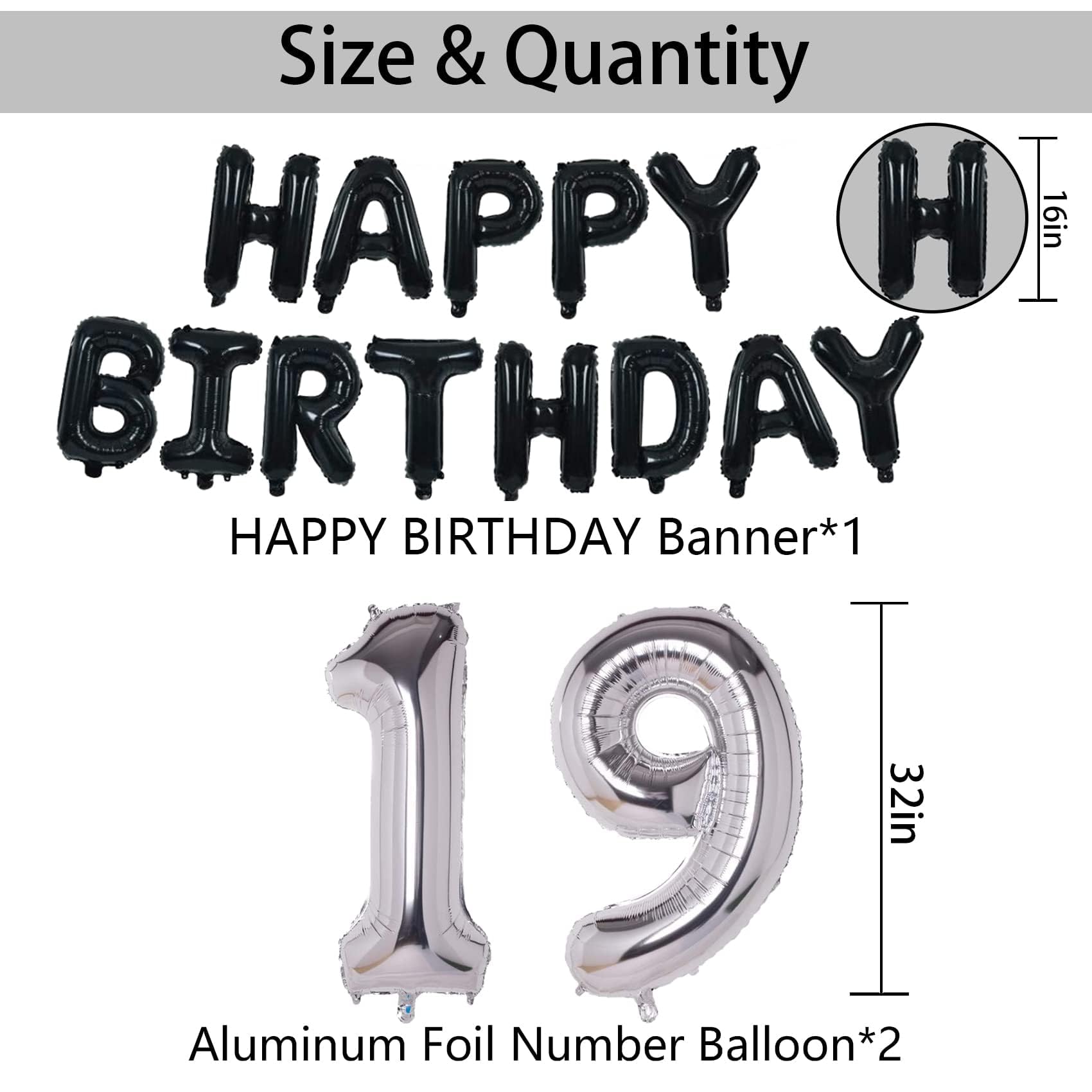 19th Birthday Party Decorations Set - Black & Silver Theme for Men & Women - Includes Happy Birthday Banner, Silver Foil Stars & Balloons - Perfect for 19th Birthday Celebrations, Milestone Parties & Adult Birthday Decor