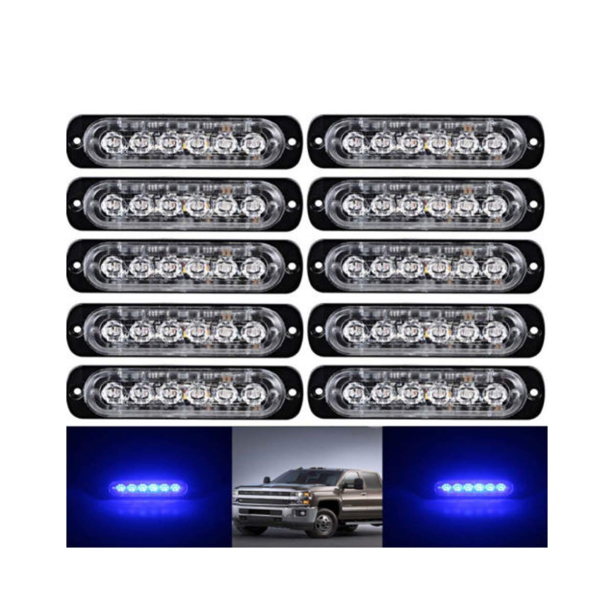 LIOOBO 6-LED 18W Strobe Light Bar - 12-24V Waterproof Aluminum Emergency Warning Flash Light for Cars, Trucks, Motorcycles (Blue) - Perfect for Roadside Emergencies, Construction Zones & Vehicle Safety