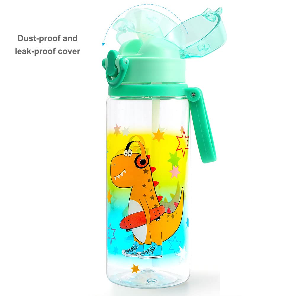 Dinosaur Water Bottle for Kids - 24oz (700ml) BPA Free, Leak Proof & Easy Clean Reusable Bottle for School, Travel & Outdoor Activities | Cute Home Tune Design for Boys & Girls
