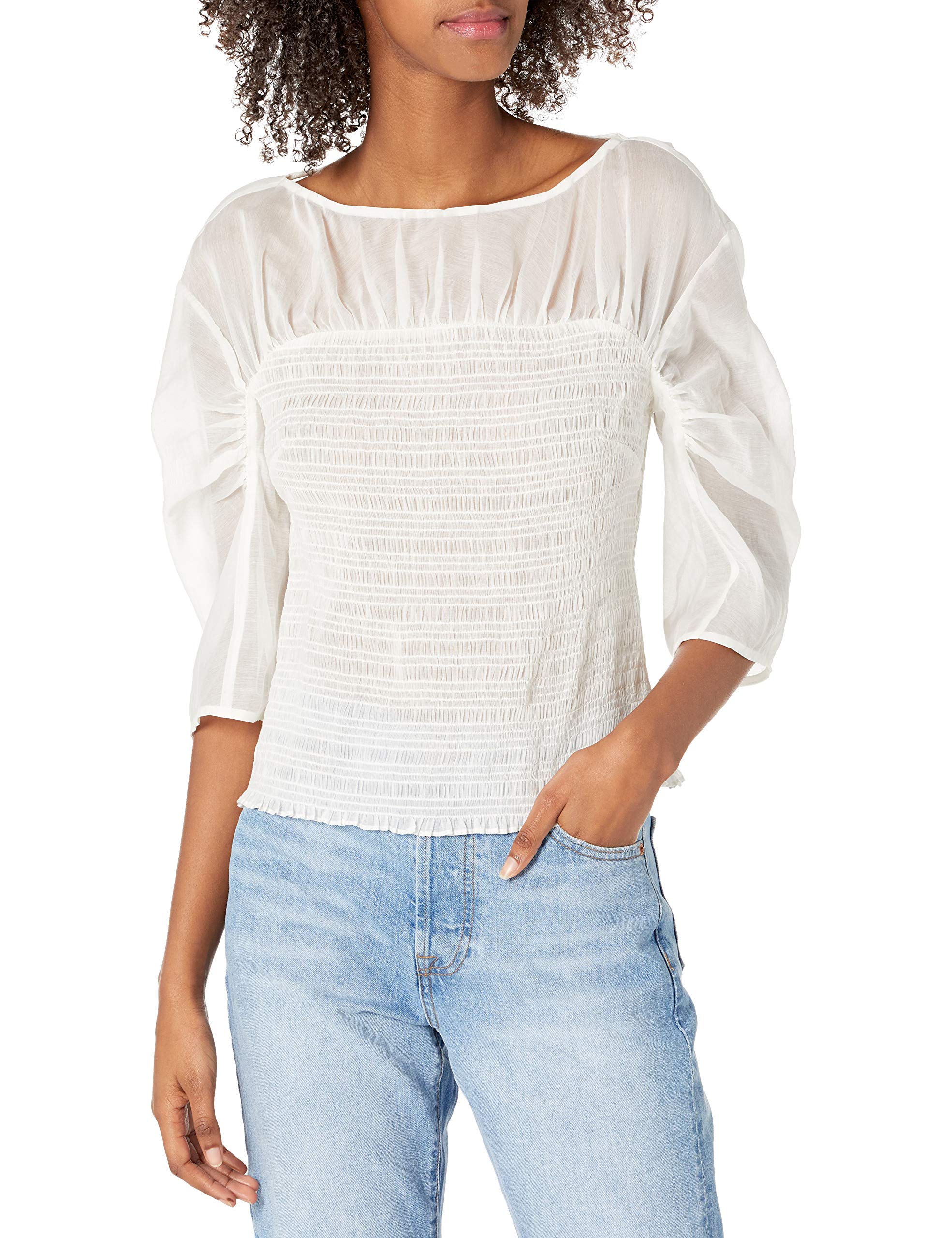 Rebecca Taylor Women's Long Sleeve Ruched Organza Blouse - Elegant Formal Shirt for Office, Party & Special Occasions