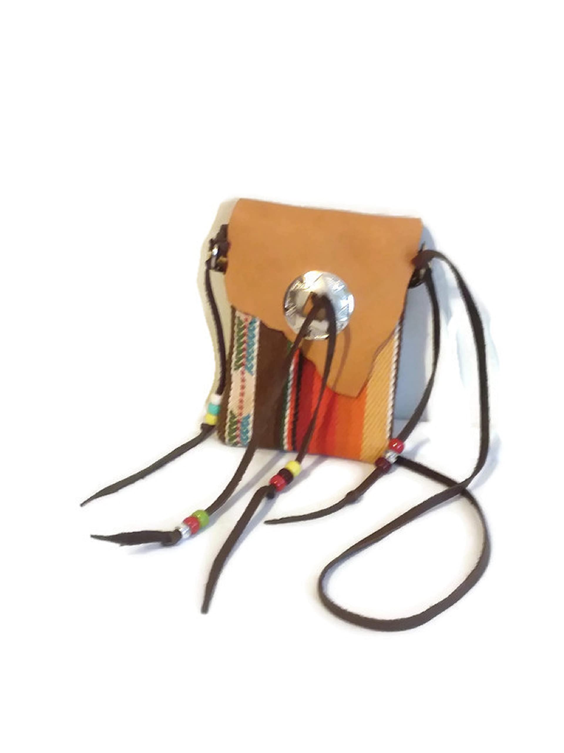 Authentic Native American Style Medicine Bag Necklace - Handmade Leather Pouch with Adjustable Cord for Spiritual Healing, Smudging & Crystal Storage | Perfect for Rituals, Meditation & Boho Fashion Accessories