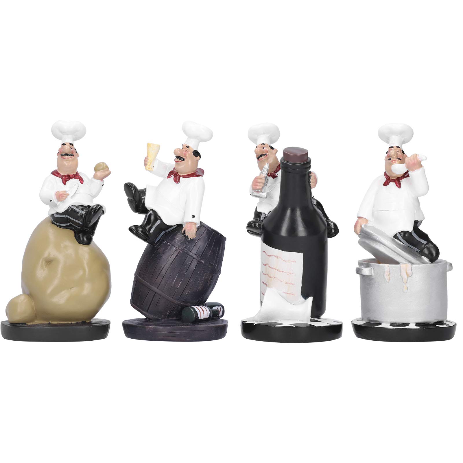 Cyrank 4pcs Italian Chef Statue - Cute Kitchen Figurines for Restaurant, Cafe, Bar & Shop Décor - Perfect for Home Kitchen, Office Desk, and Gift Ideas