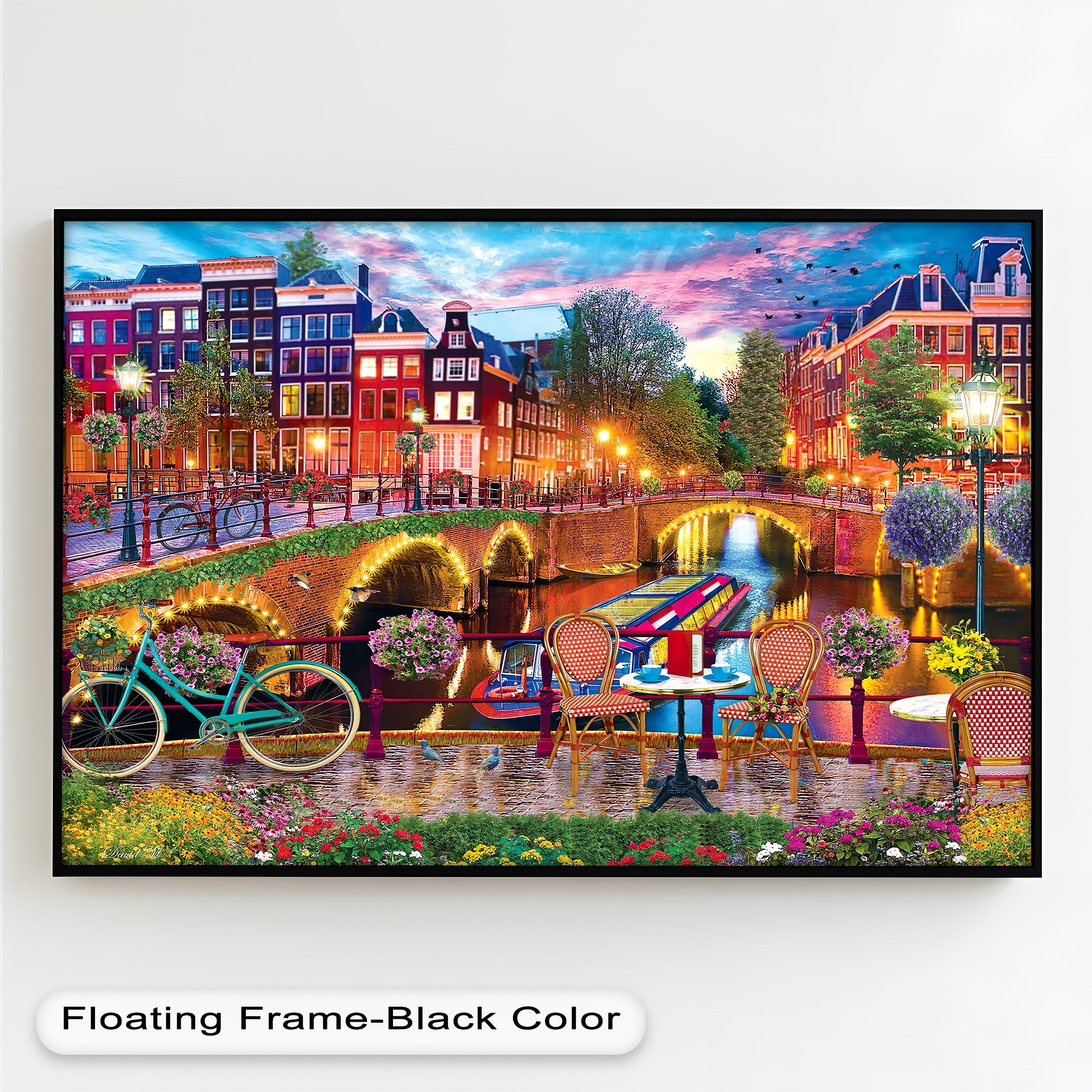 Stunning Amsterdam Sunset Oil Painting - Vibrant Cityscape Wall Art for Living Room & Office Decor