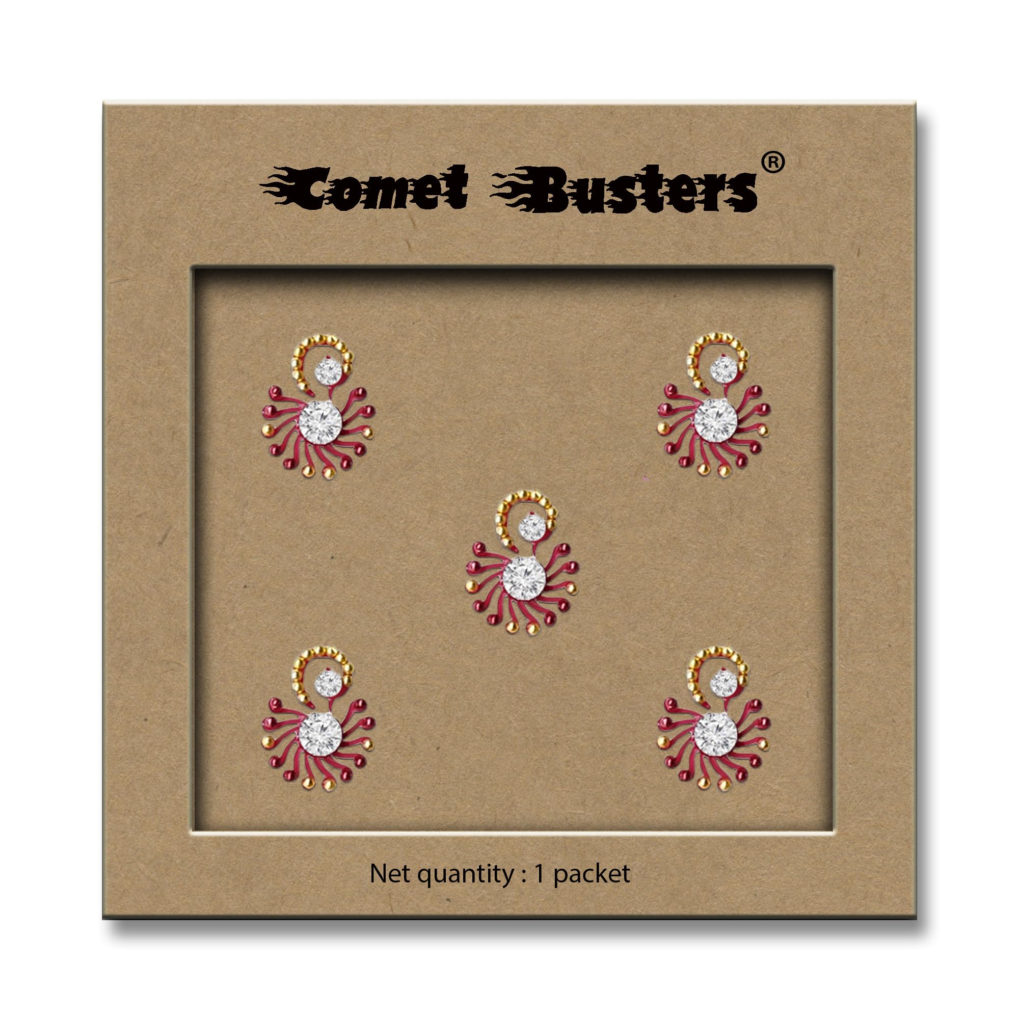 Comet Busters Maroon Fancy Bindis with Gold Beads (BV1128) - Indian Bridal Jewelry for Weddings & Festivals