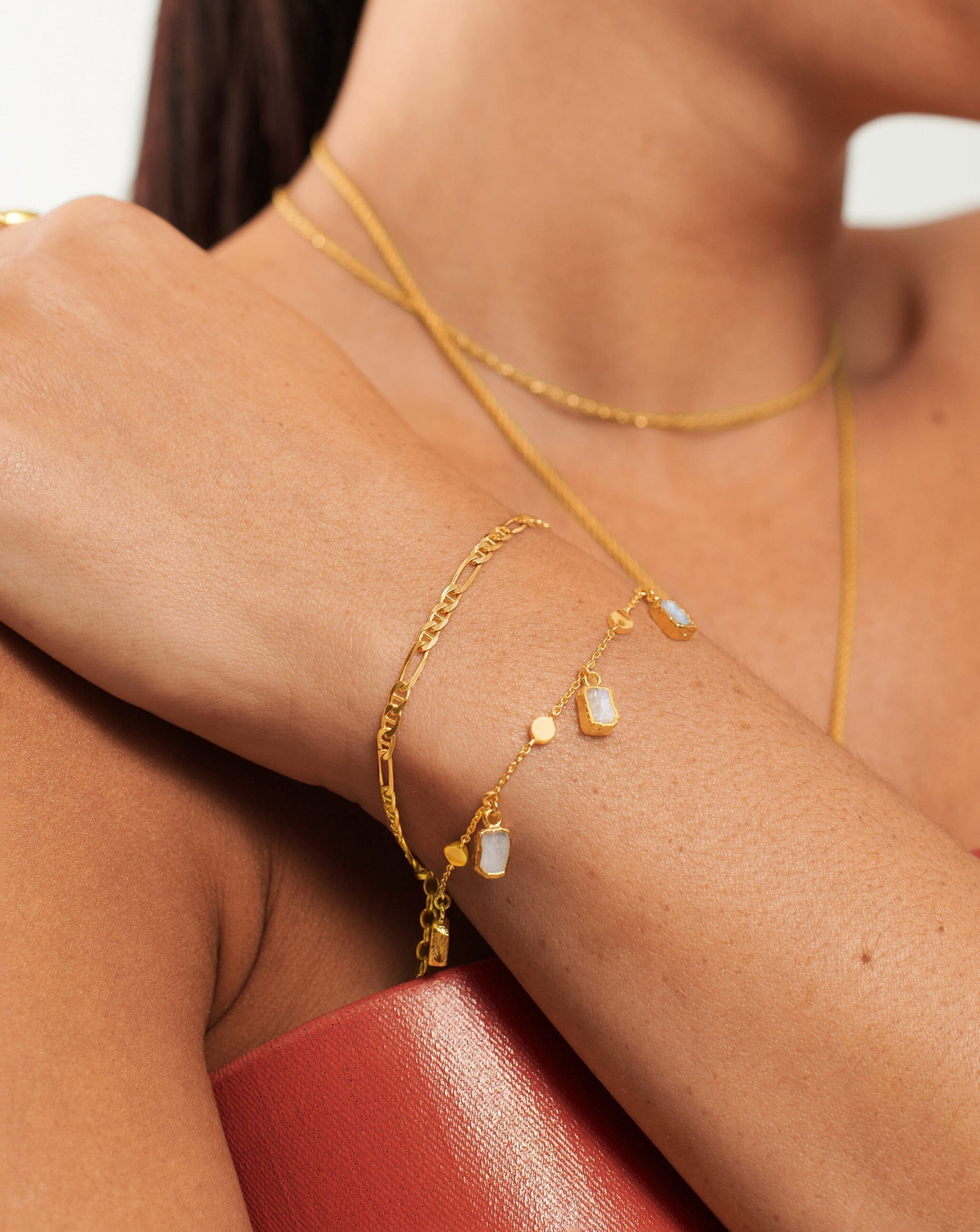 Lena Charm Bracelet for Women - 18K Gold Plated Rainbow Moonstone Jewelry | Elegant Gift for Birthday, Anniversary & Everyday Wear