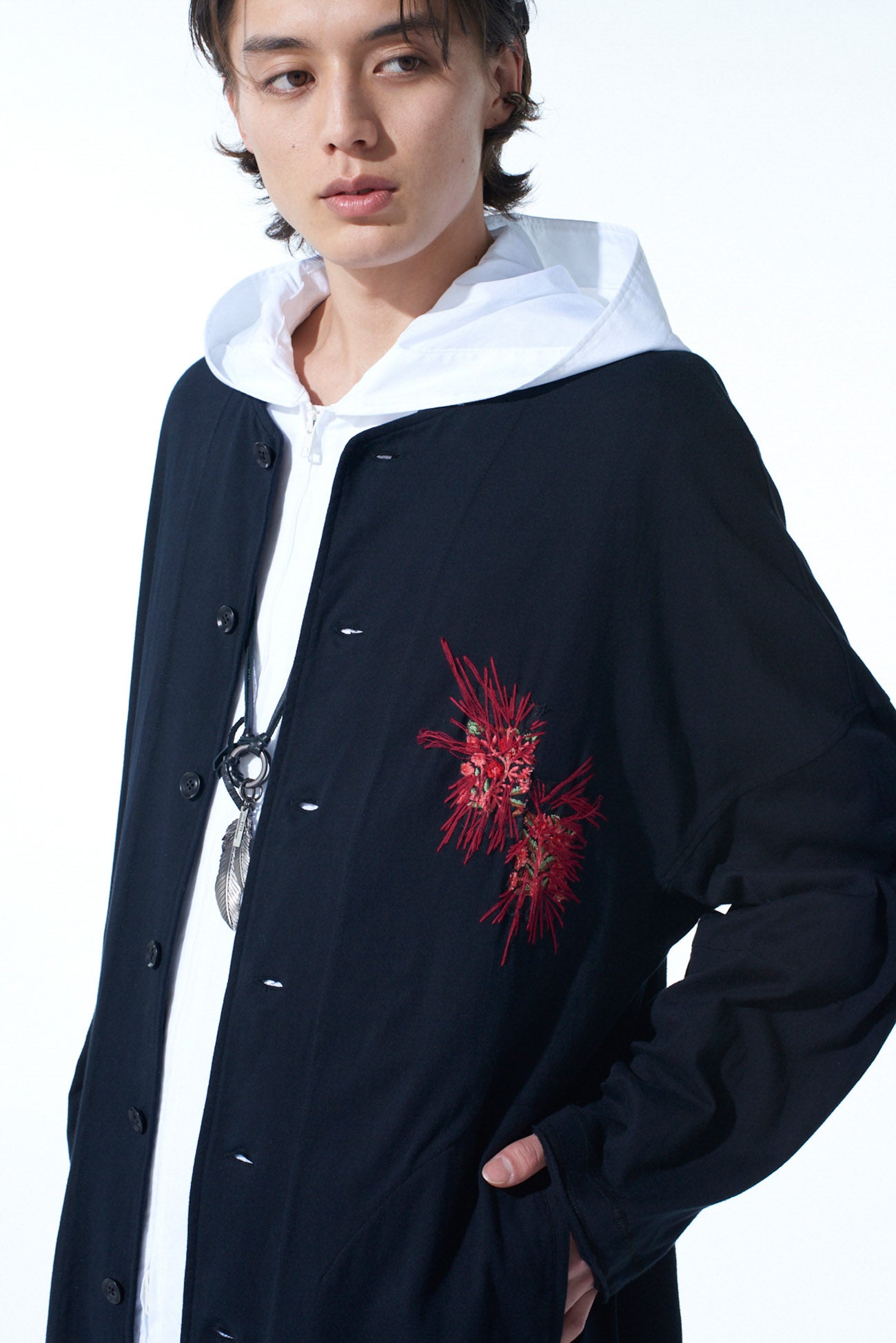 Classic Jersey Tyrolean Embroidery Collarless Long Cardigan for Women - Cozy Winter Sweater, Perfect for Casual Outfits & Layering