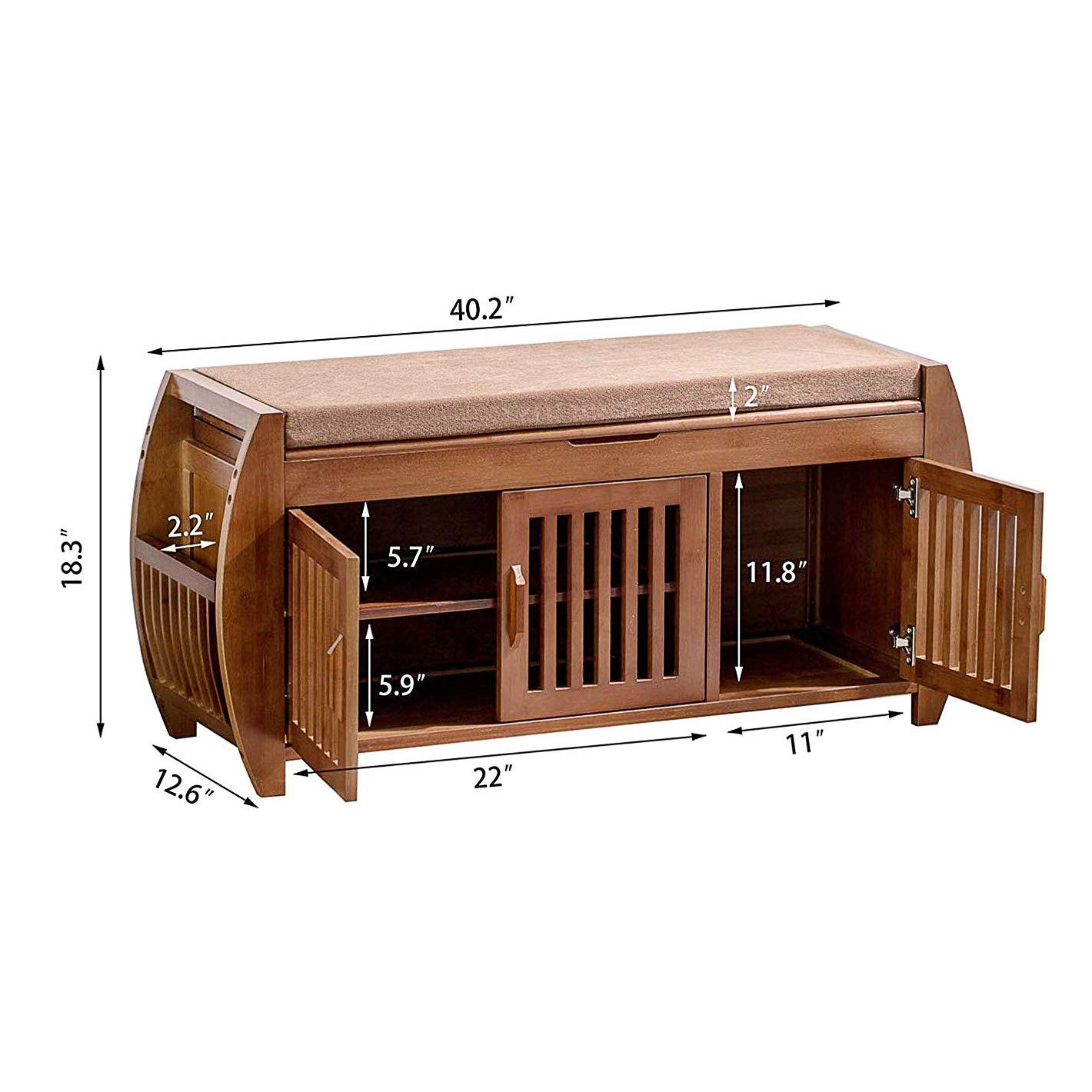 Stylish Bamboo Shoe Storage Bench with Detachable Cushion & Hidden Compartment - Entryway Organizer, Shoe Rack Cabinet for Hallway & Bedroom - Perfect for Small Spaces, Mudroom & Closet Organization