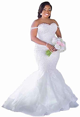 Plus Size Mermaid Ball Gown Off Shoulder Wedding Dress for Bride 2021 - Elegant Lace Appliques & Beaded Bridal Gown | Perfect for Beach, Church & Formal Weddings