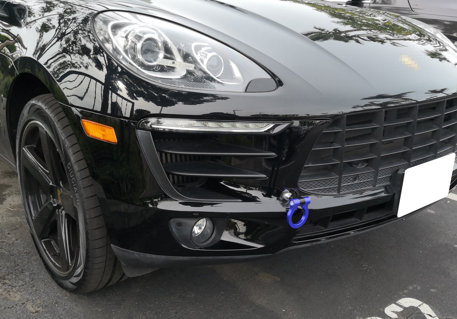 Blue Track Racing Style Front Bumper Tow Hook Ring for 2014+ Porsche Macan Q3 Q7 - High Performance Car Accessory for Racing & Off-Road Adventures