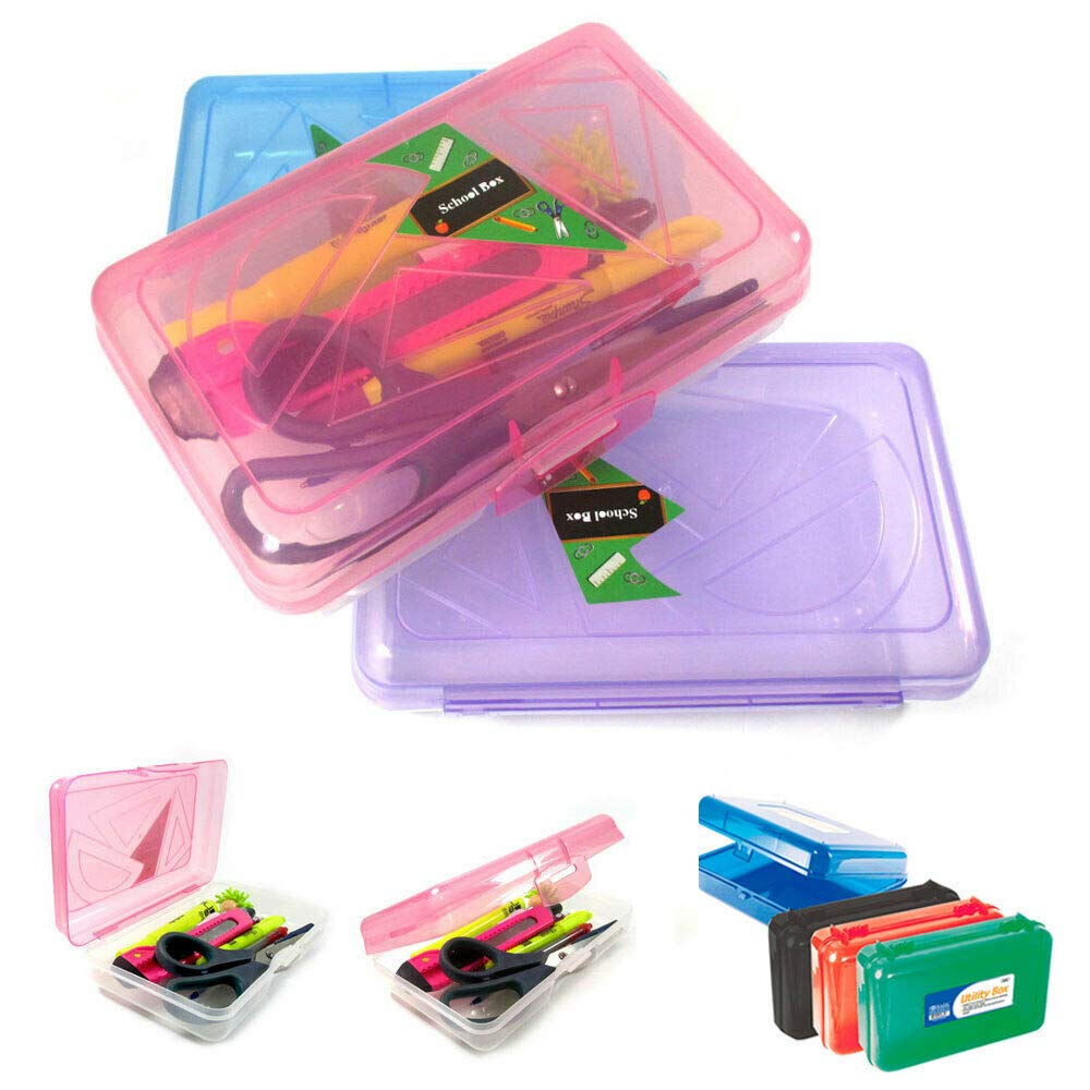 3-Pack Plastic Pencil Box Organizer for School, Office, Art & Craft Supplies - Durable Storage Case for Pens, Markers, and Stationery - Perfect for Students, Teachers, and Artists