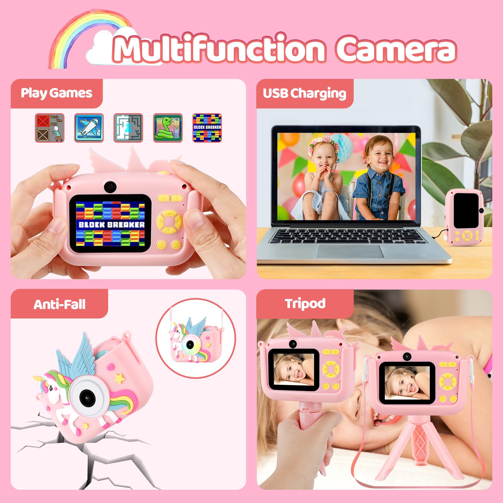 Kids Digital Camera with 32GB SD Card & Tripod - 2.4 Inch 1080P HD Portable Toy Camera for Boys & Girls | Christmas Birthday Gift | Time-Lapse Video & Silicone Cover | Perfect for Travel, Outdoor Adventures & Creative Learning
