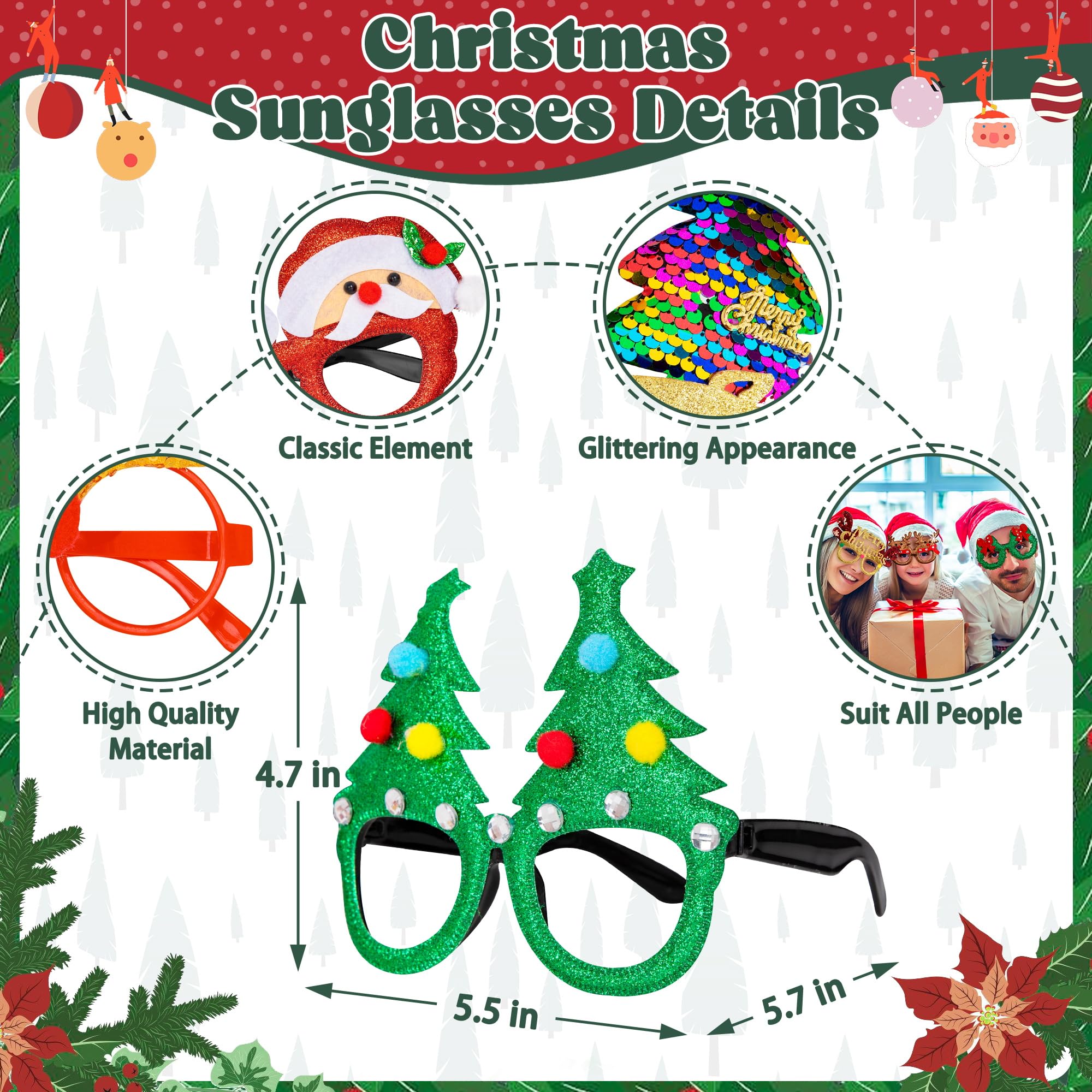 Christmas Party Favors - Cute Glasses Headbands Set for Women & Girls | Fun Holiday Accessories with Glasses Frames | Perfect for Christmas Parties, Costume Events & Photo Booths
