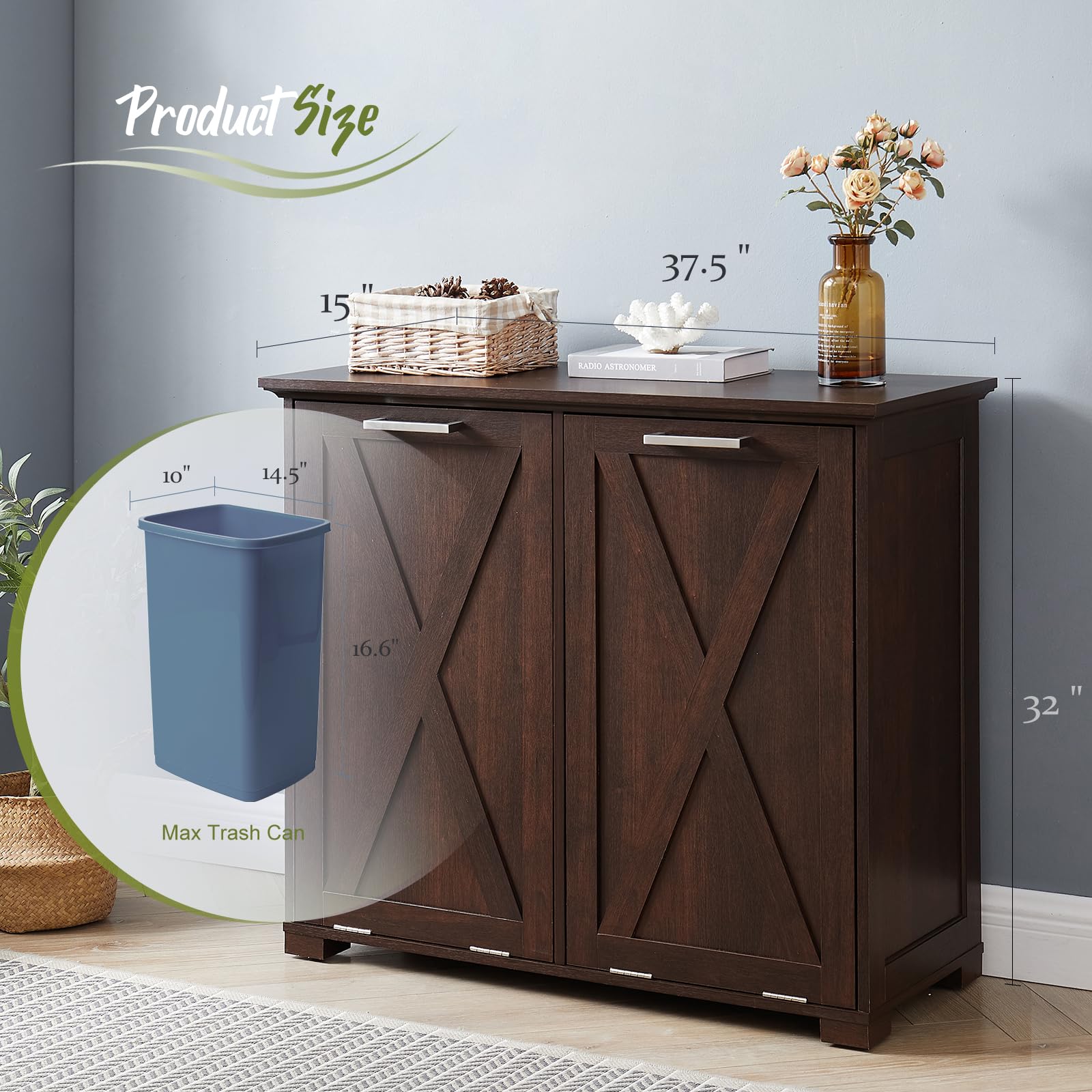 20-Gallon Tilt Out Trash Can Cabinet with Deodorizer - Pull-Out Recycling Garbage Storage with Spacious Wood Top (Espresso) - Perfect for Kitchen, Bedroom, Laundry Room Organization & Waste Management