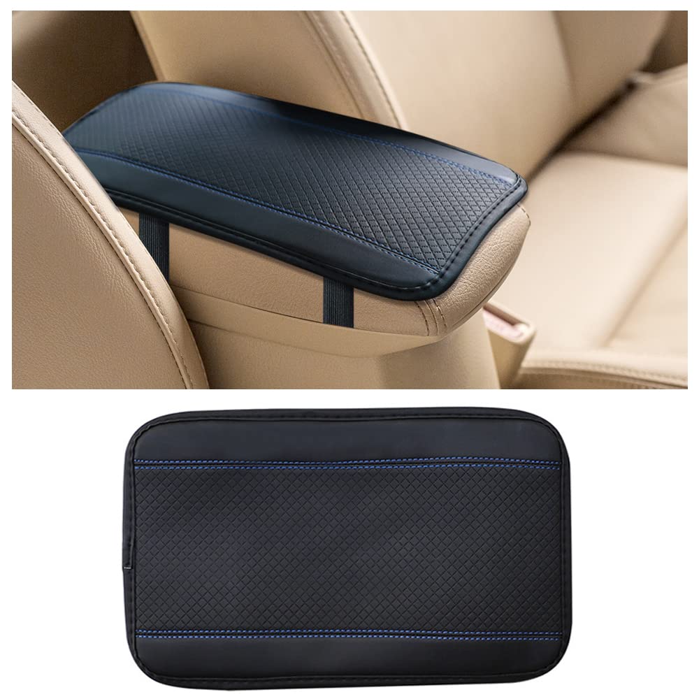 Premium PU Leather Car Armrest Cover - Waterproof Center Console Protector Pad for Comfort & Style (Black & Blue) | Perfect for Long Drives, Road Trips & Daily Commutes