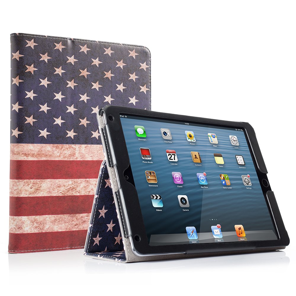 Premium PU Leather iPad 9.7 Inch Case (2018/2017/Air 2/Air 1) - Shockproof Corner Protection & Scratch-Resistant Smart Cover with Auto Sleep/Wake - Patriotic American Flag Design - Perfect for Work, Travel & Home Use