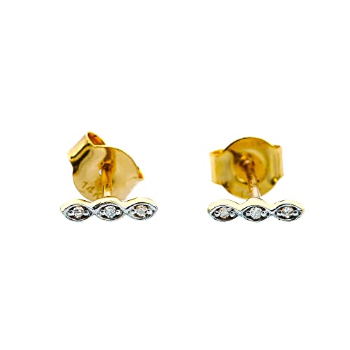 14K Solid Gold Diamond Bar Stud Earrings for Women - 3 Diamond Bar Design - April Birthstone Jewelry - Perfect Gift for Her, Birthday, Anniversary & Special Occasions