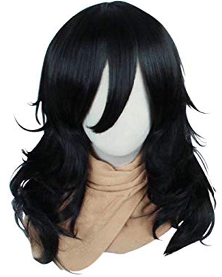 Anogol Black Long Wavy Bangs Synthetic Cosplay Wig for Women - Perfect for Halloween Costumes, Cosplay Events & Themed Parties