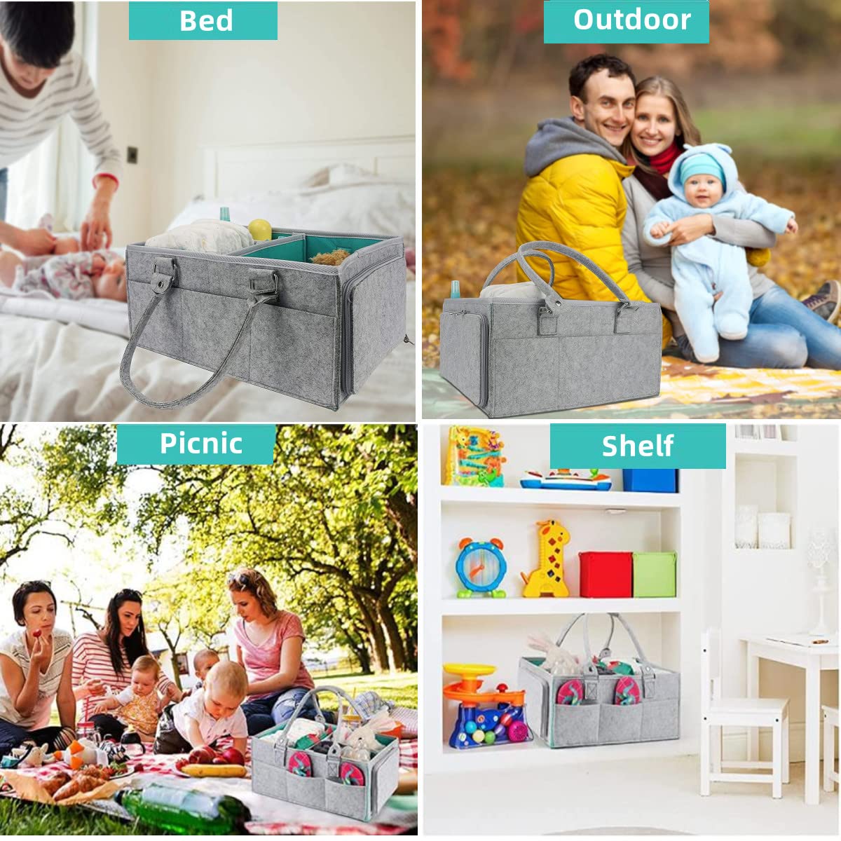 Soft Felt Baby Diaper Caddy Organizer with Multiple Pockets - Portable Nursery Storage Basket for Diapers, Wipes & Baby Essentials - Perfect for Nursery, Changing Table & On-the-Go Parenting