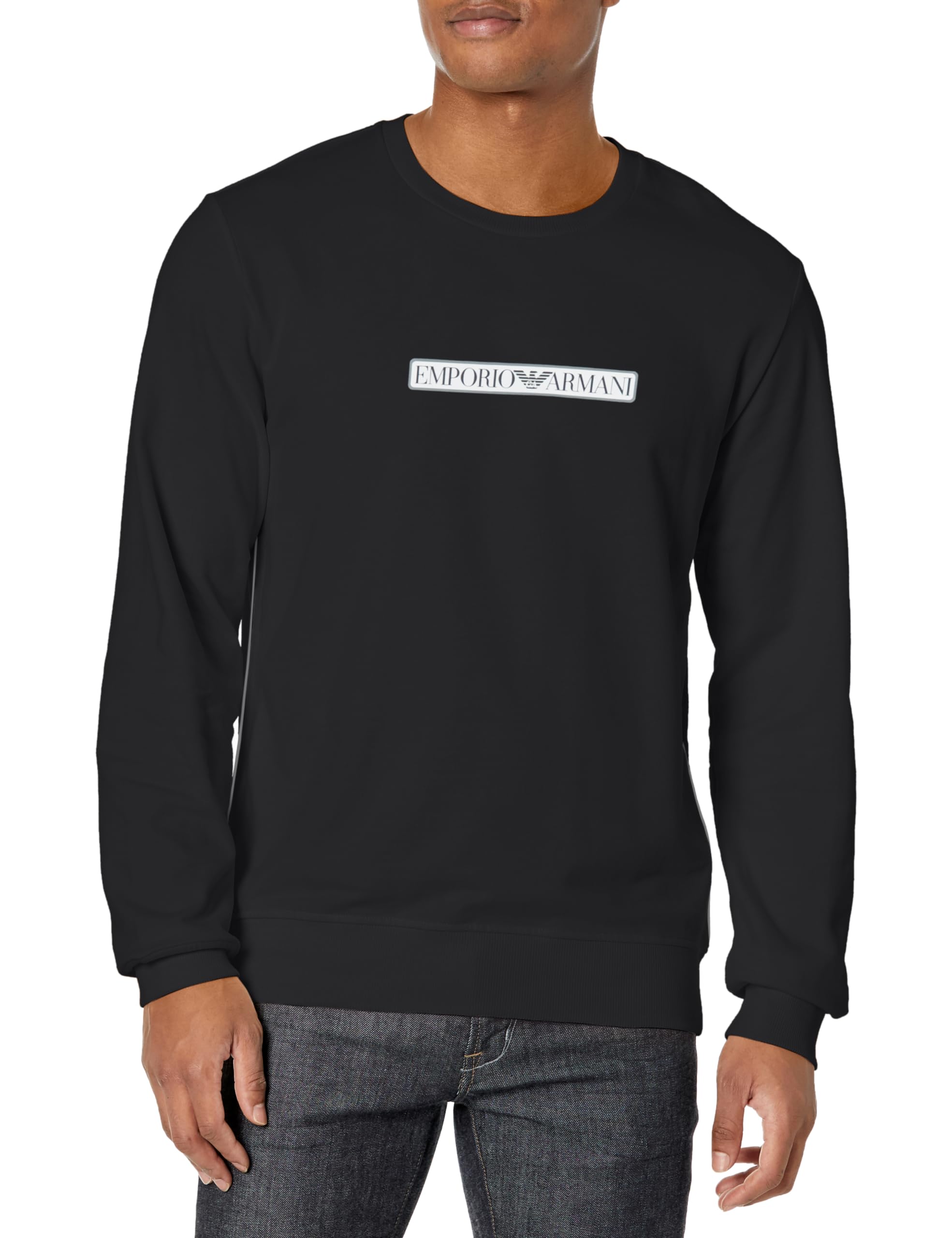 Emporio Armani Men's Brushed Terry Crew Neck Sweater Sweatshirt | Soft Cotton Pullover for Casual Wear & Lounge | Perfect for Fall & Winter Outfits, Office & Weekend Relaxation