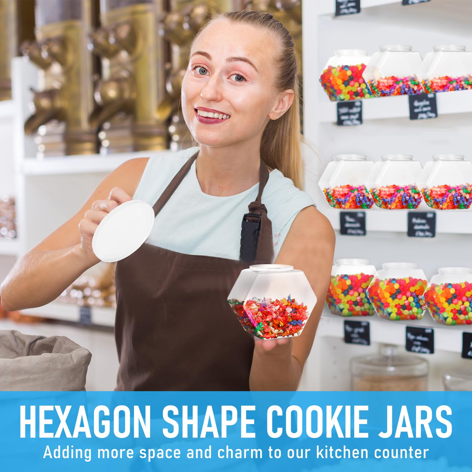 Uiifan 1-Piece Clear Hexagonal Plastic Candy Jar with Airtight Lid - 29oz Cookie & Snack Storage Container for Kitchen Pantry, Dog Food, Coffee Pods, Laundry Detergent Pods, Craft Supplies - Perfect for Home, Office & Party Organization