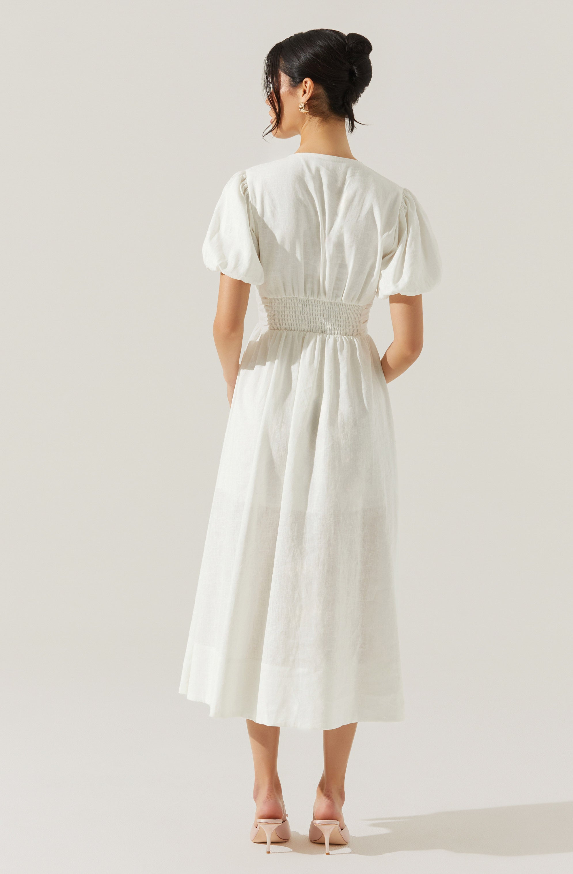 Stylish Citrine Linen Bow Front Midi Dress for Women - Perfect for Summer Weddings, Garden Parties & Casual Outings