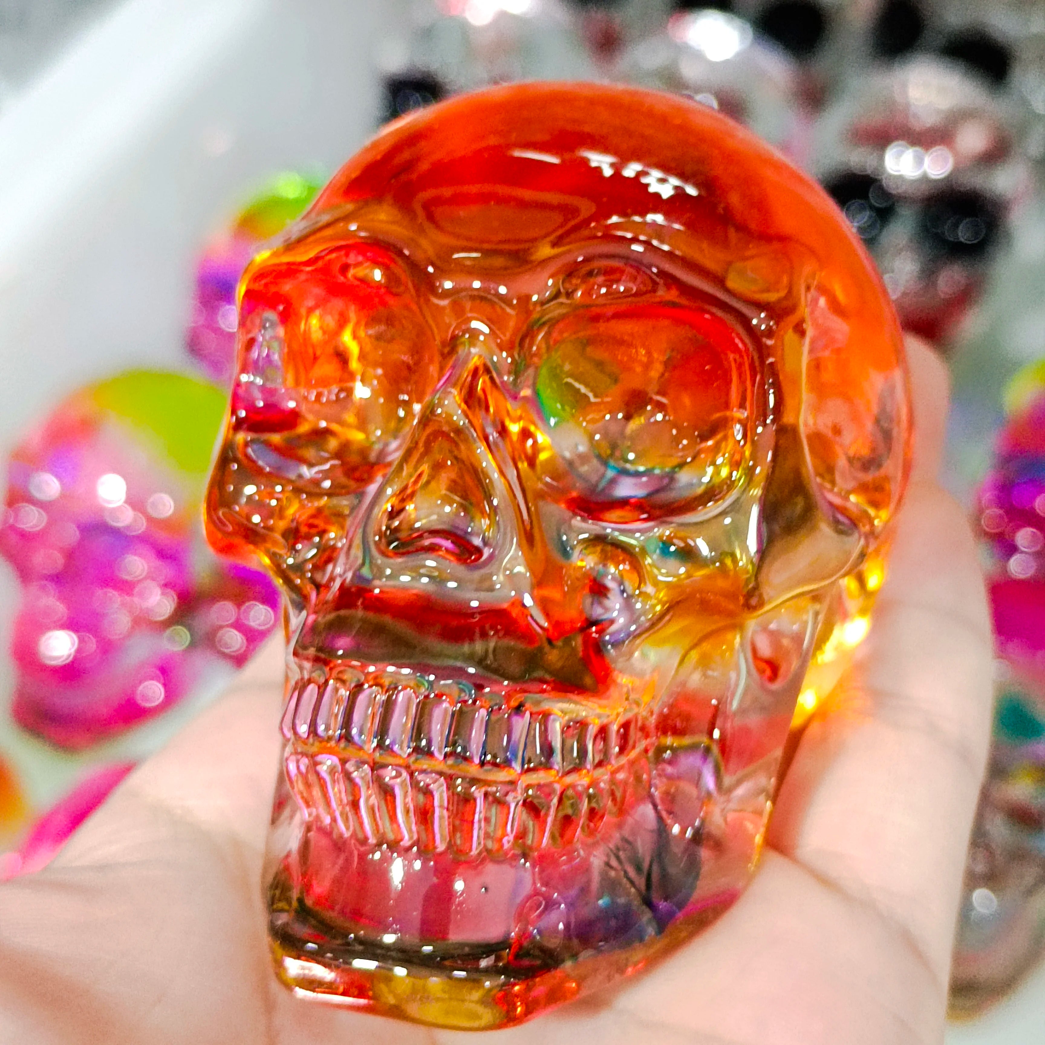 7-8cm Natural Aura Quartz Crystal Skull Carving - Handcrafted Mineral Decor for Home, Halloween, Meditation & Spiritual Healing