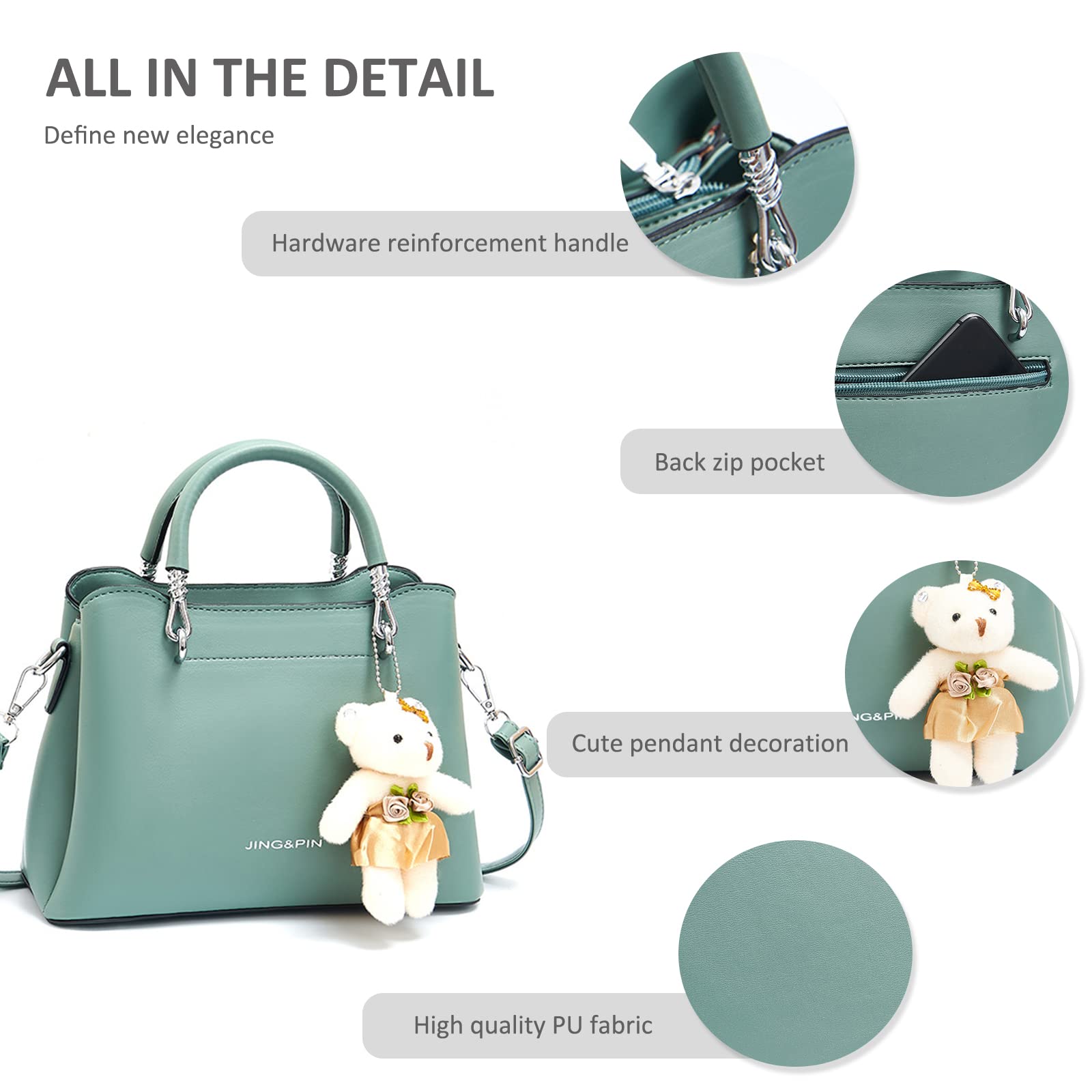 Women's PU Leather Crossbody Bag with Bear Pendant - Fashion Shoulder Purse for Daily Use