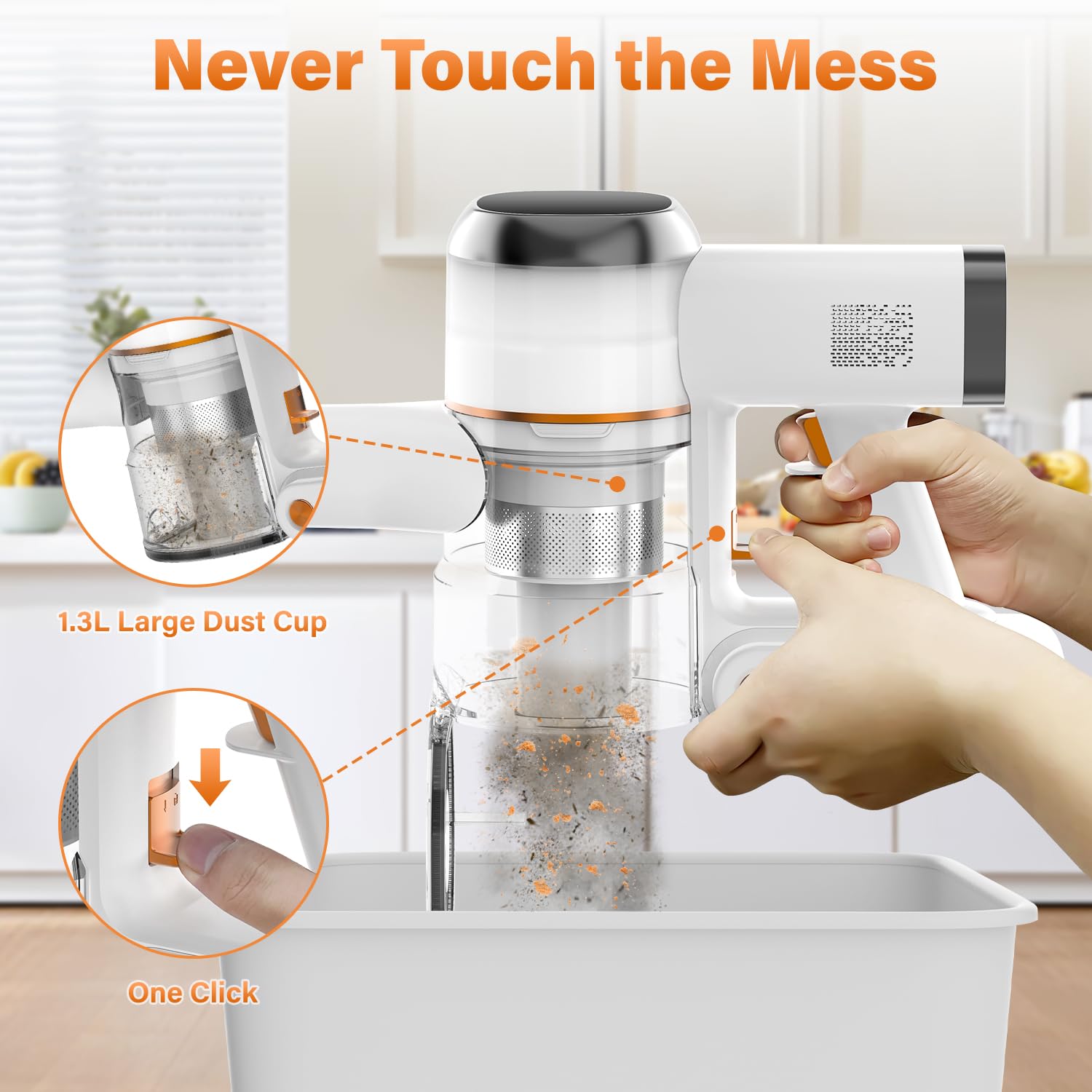 Tikom V500 Cordless Stick Vacuum Cleaner - 40000Pa/450W Powerful Suction, LED Touch Screen, Lightweight Handheld for Pet Hair, Hard Floors & Carpets - Includes Charging Wall Dock & Anti-Tangle Technology - Perfect for Home Cleaning, Car Detailing & Pet Owners