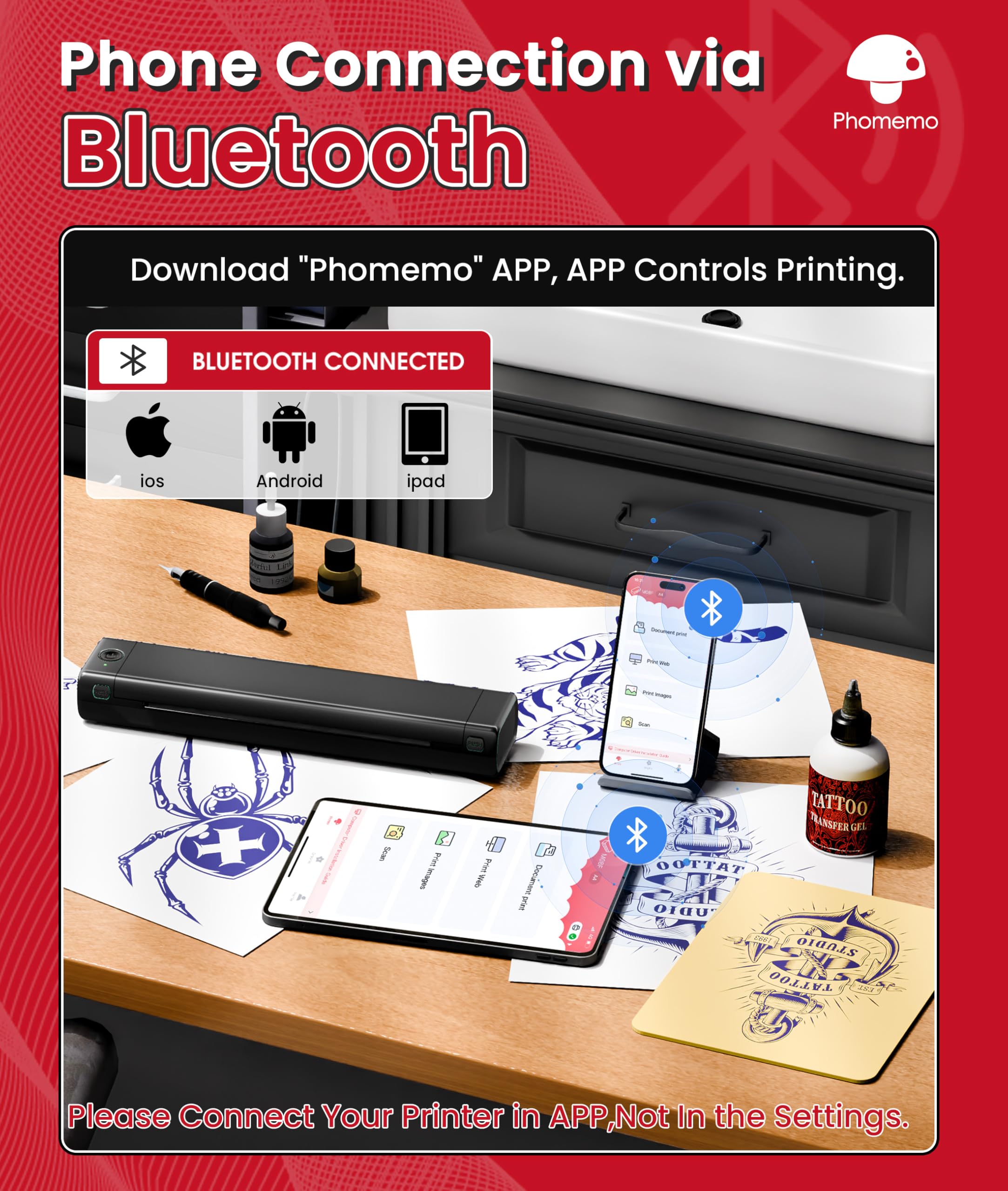 Professional Tattoo Printer Kit with Gel & Stencil Paper - Perfect for Tattoo Artists, Beginners & DIY Body Art (Home Studio & Tattoo Shop Use)