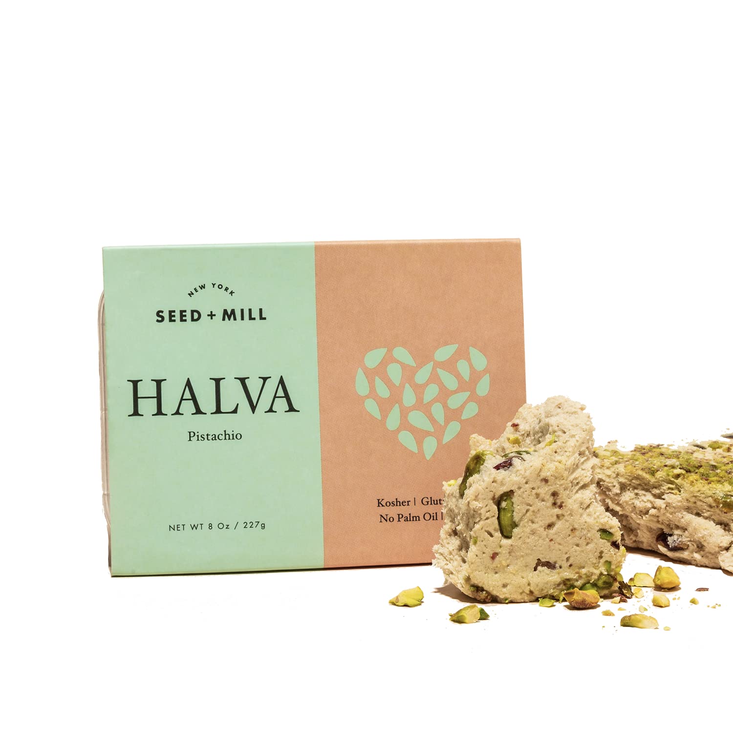 Seed + Mill Pistachio Halva - Vegan, Kosher, Gluten-Free Sesame Candy | Soft Fudge-Like Middle Eastern Dessert | Perfect for Snacking, Gifts & Healthy Treats | 8 oz Pack