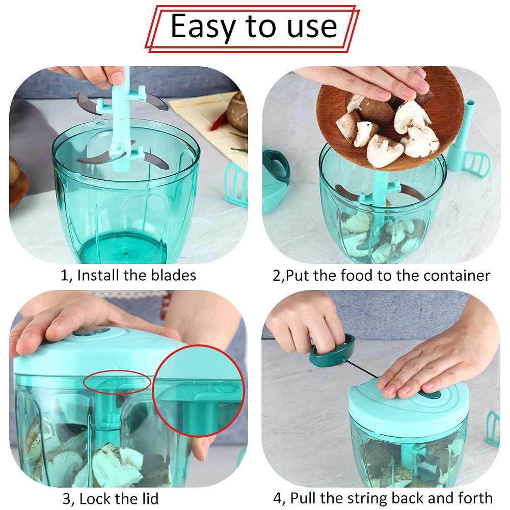 Cambom Manual Food Chopper - BPA Free Hand-Pull String Vegetable Slicer for Onions, Garlic & Herbs | Perfect for Meal Prep, Salads & Cooking | Safe Kitchen Gadget