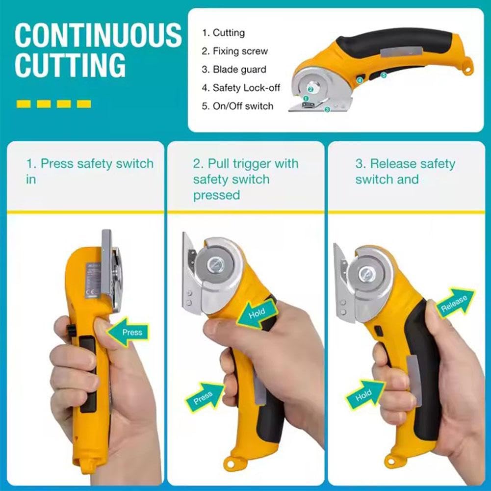 USB Rechargeable Electric Fabric Scissors - Powerful Cordless Shears for Cutting Fabric, Leather, Cardboard, Carpet & Felt | Professional Crafting & Sewing Tool with Charger (Yellow) | Perfect for DIY Projects, Quilting & Upholstery Work
