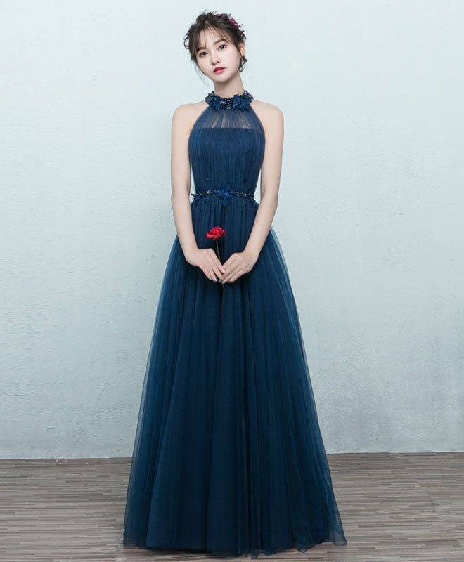 Elegant Blue Tulle Long Prom Dress & Bridesmaid Gown - Perfect for Formal Dances, Weddings, and Special Occasions