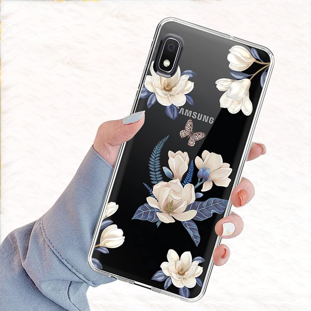 Cute Clear Slim Shockproof TPU Case for Samsung Galaxy A10E - Soft Flexible Protective Cover with Floral Design for Women & Girls (White Flower) | Perfect for Everyday Use, School & Work Protection