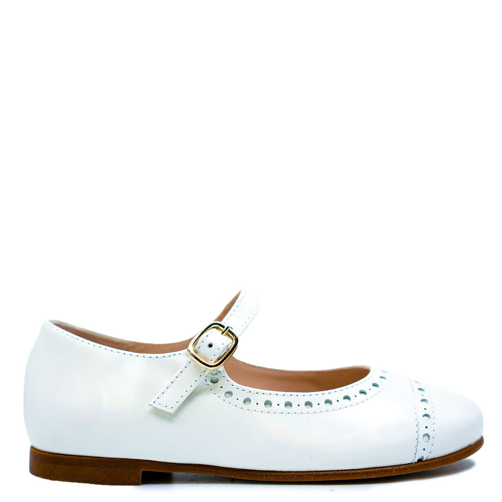 Beberlis White Iridescent Cap Mary Jane Shoes for Women - Elegant Pearlized Ballet Flats with Comfortable Cushioning | Perfect for Weddings, Parties & Office Wear