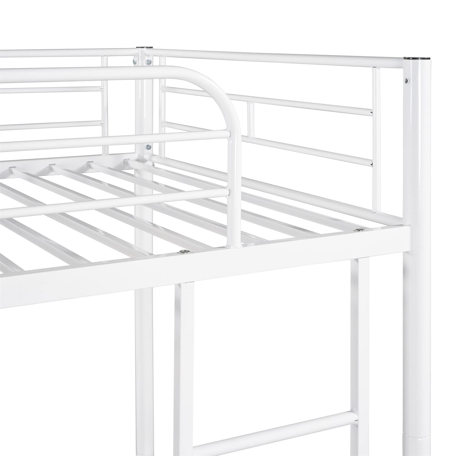 Twin Over Twin Bunk Bed - Sturdy Metal Loft Bed Frame with Full-Length Guardrails & Ladder | Space-Saving Design Converts to 2 Separate Beds | No Box Spring Needed | Under-Bed Storage Space | White | Perfect for Kids' Bedrooms, Dorms & Small Spaces