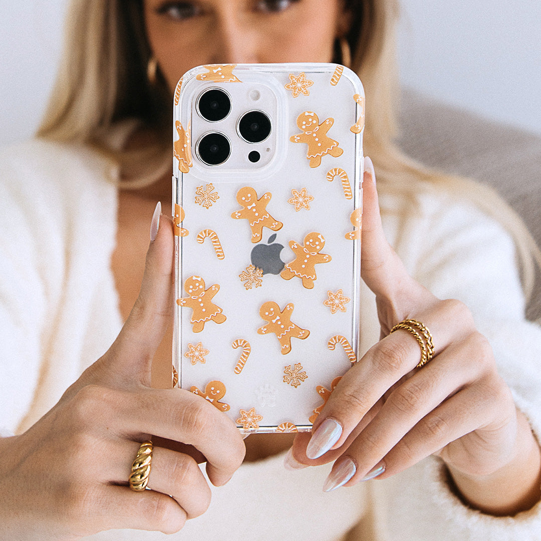Festive Holiday Gingerbread Clear iPhone Case - Cute Christmas Design for iPhone 13/14/15/Pro/Max - Perfect for Christmas Gifts & Winter Celebrations
