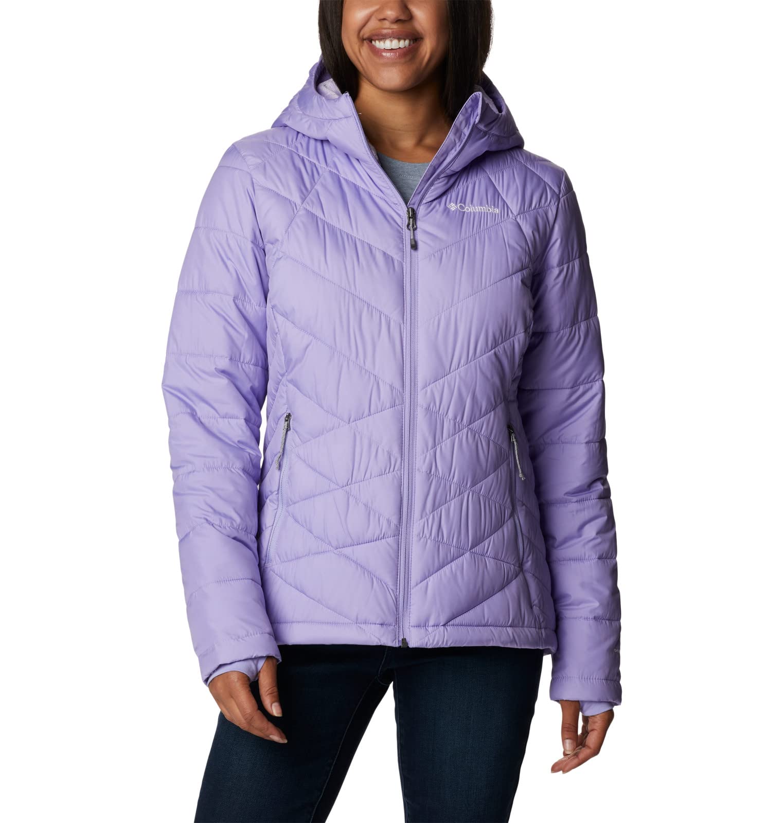 Columbia Women's Heavenly Hooded Jacket - Lightweight Waterproof Windbreaker for Hiking, Travel & Outdoor Activities | Warm Fleece Lined Winter Coat with Adjustable Hood